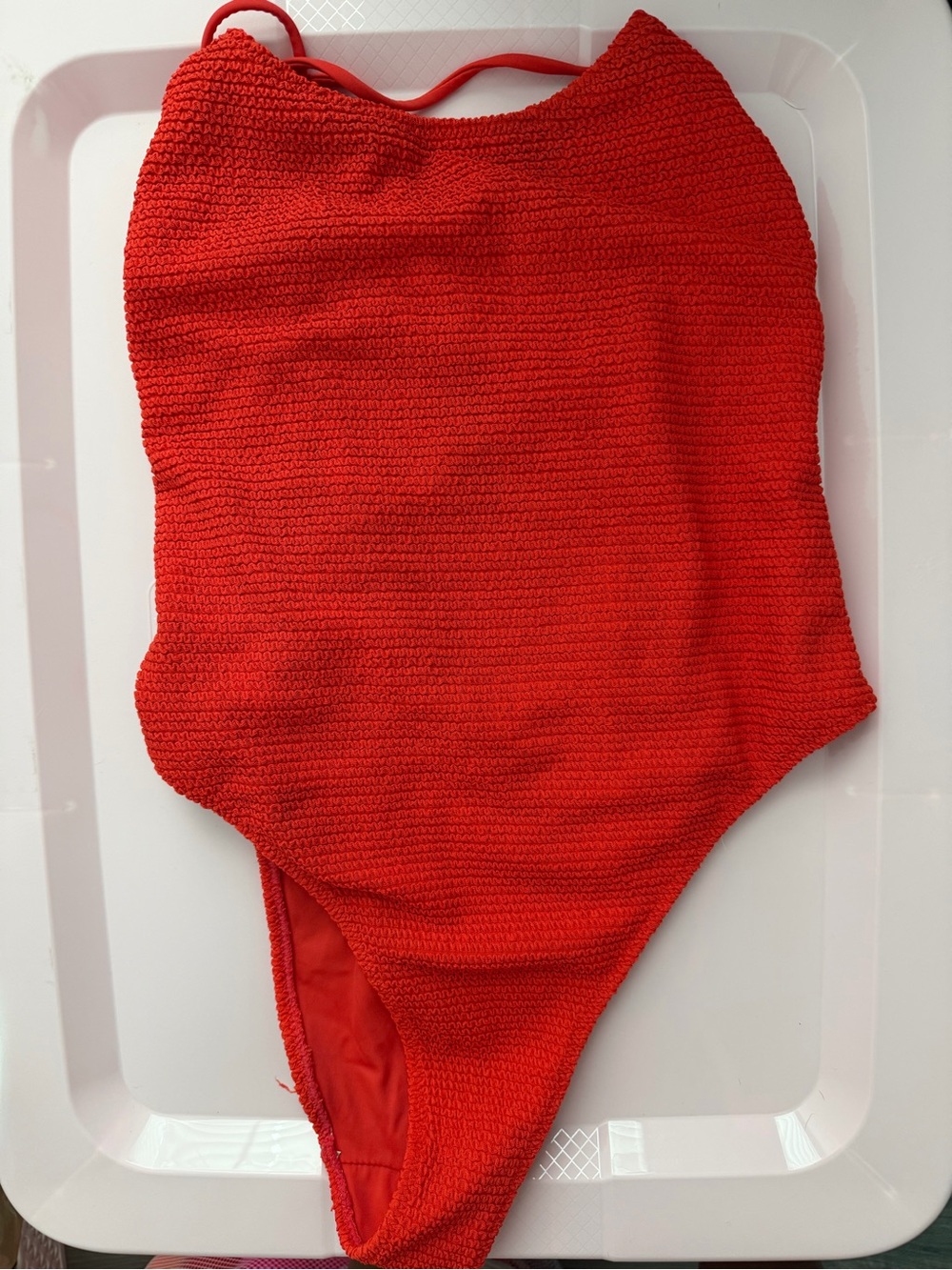 La Hearts Red Textured One-Piece Swimsuit